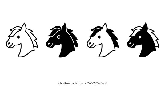 Ícones simples da cabeça do cavalo Ilustração do projeto do vetor da cor branca preta isolada