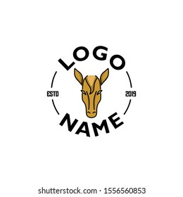 Simple horse head logo with trumpet as music tool icon vector. circus and music event, show, performance, silhouette design. unique concept. vintage modern look. web, poster, apps, banner, flyer, art