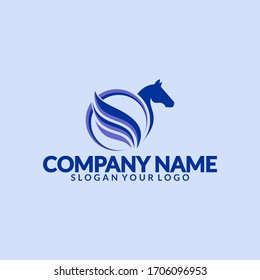 A simple horse head logo with wing vector.