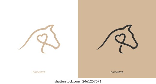 Simple Horse Head with Love Logo Design. Horse Care or Pet Care Logo, Icon, Symbol, Vector, Design Inspiration.