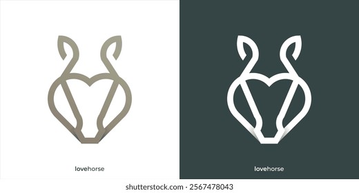 Simple Horse Head with Love Logo Design. Horse Care or Pet Care Icon Graphic. Luxury Horse Love Logo Design Template.