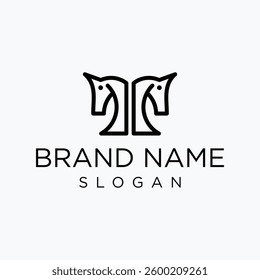 Simple horse logo, clean lines forming two horse heads on a white background. Perfect for modern brands seeking a sophisticated and memorable emblem.