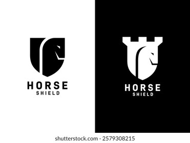 simple horse with shield logo vector graphic design