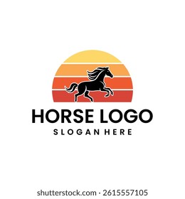 simple horse Silhouette with sunset logo design template vector	