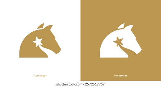 Simple Horse Star Logo. Horse Head and Star Graphic Icon. Horse Logo Design Template.