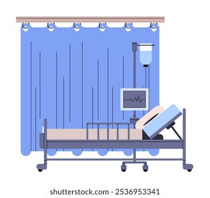 Simples cama de hospital com divisória cortina. Local médico vazio para o paciente