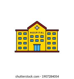 Simple hospital building vector illustration isolated on white background. Linear color style of hospital building icon