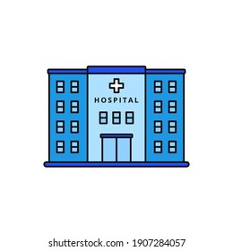 Simple hospital building vector illustration isolated on white background. Linear color style of hospital building icon
