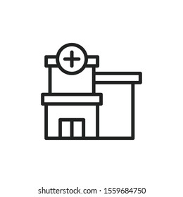 Simple hospital line icon. Stroke pictogram. Vector illustration isolated on a white background. Premium quality symbol. Vector sign for mobile app and web sites.