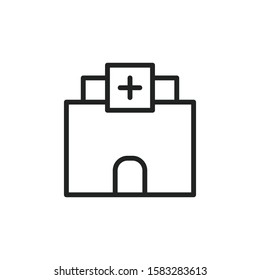 Simple hospital line icon. Stroke pictogram. Vector illustration isolated on a white background. Premium quality symbol. Vector sign for mobile app and web sites.