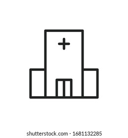 Simple hospital line icon. Stroke pictogram. Vector illustration isolated on a white background. Premium quality symbol. Vector sign for mobile app and web sites.