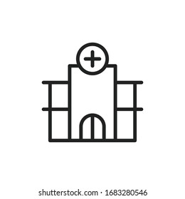 Simple hospital line icon. Stroke pictogram. Vector illustration isolated on a white background. Premium quality symbol. Vector sign for mobile app and web sites.