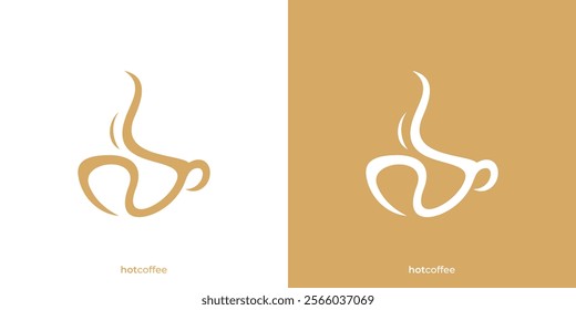 Simple Hot Coffee Logo. Coffee Cup Mug and Smoke Icon Graphic. Coffee or Tea Drinks Logo Design Template.