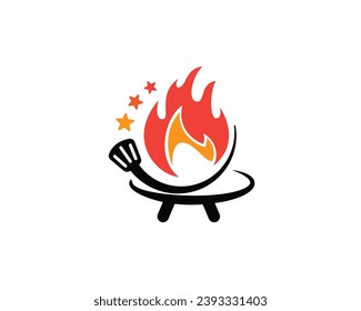 simple hot fire grill barbecue Logo design vector template illustration inspiration