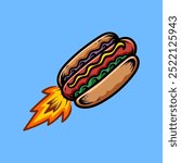 simple hotdog rocket line art style sketch classic vintage design illustration