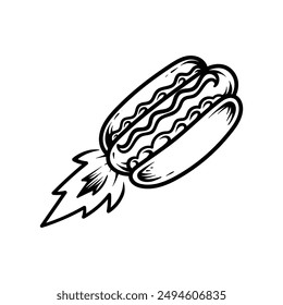 simple hotdog rocket line art style sketch classic vintage design illustration