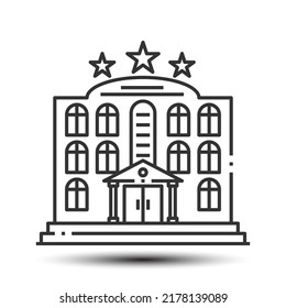 Simple hotel building outline icon, building and relax concept, 128x128 pixel perfect on the white background