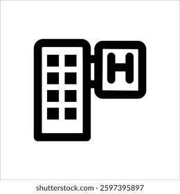 A simple hotel icon, ideal for booking platforms, travel apps, and hospitality services.