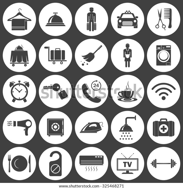 Simple hotel\
icons set. Vector EPS8 illustration.\

