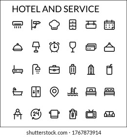 Simple Hotel Service Icons Line Style Stock Vector (Royalty Free ...