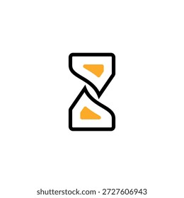 Vector simple del diseño del logotipo del reloj de arena con estilo plano en color negro y amarillo