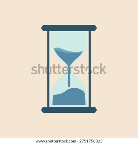 Simple hourglass timer with sand inside a glass frame in a minimal flat design