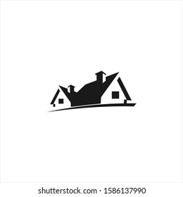 Simple house in black silhouette logo design template. Barn rural icon inspiration, home and chimney clip art idea