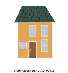 Simple house building. Cottage, living, cartoon style. Vector simple flat design.