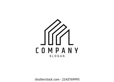 simple house building logo with one line design concept