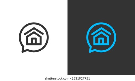 Simple House chat talk logo, home chat symbol logo design inspiration