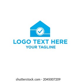 simple house with check sign logo icon