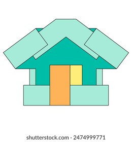 simple house with chimney logo design in flat origami style