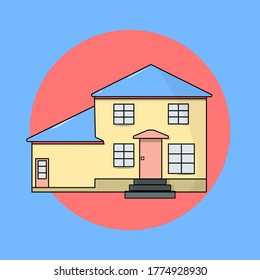 simple house concept design Isolated Blue Background With Red CIrcle 