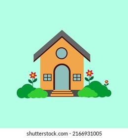 ilustración vectorial de casa simple, diseño plano con plantas aisladas en fondo blanco, color completo