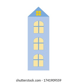 Una casa sencilla de formas geométricas sobre un fondo blanco. Ilustración para niños, libros para niños, libros para colorear. Dibujo de dibujos animados planos vectores