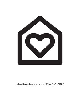 Simple house and heart mark icon, Vector outline icon on white background.