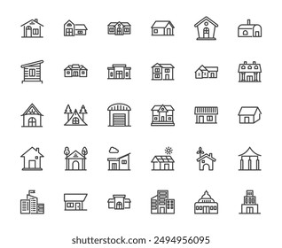 Simple house and home, office, warehouse related outline icon set, building and living home concept, editable stroke 48x48 pixel perfect icon, on transparent background