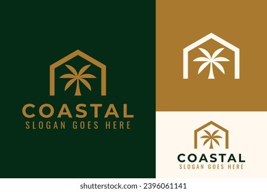 Simple House Home and Palm Tree Beach Coastal Real Estate Agency Logo Design Branding Template