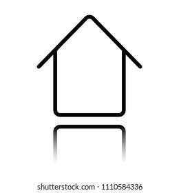 Simple house icon. Black icon with mirror reflection on white background