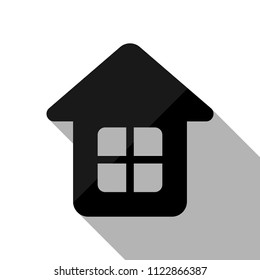 Simple house icon. Black object with long shadow on white background