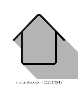Simple house icon. Black object with long shadow on white background