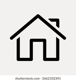 Icono de casa simple en blanco y negro. Diseño de casa minimalista con techo y chimenea. Perfecto para bienes raíces, App de viviendas o proyectos de vivienda. VECTOR de iconos de interfaz de usuario.