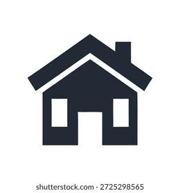 A simple house icon with a chimney and clean lines