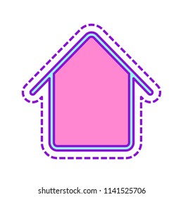 Simple house icon. Colored sketch with dotted border on white background