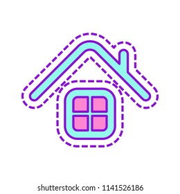 Simple house icon. Colored sketch with dotted border on white background