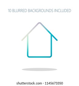 Simple house icon. Colorful logo concept with simple shadow on white. 10 different blurred backgrounds included