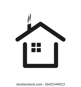 Simple house icon. Cozy home symbol. Black outline cottage. Vector realty sign.