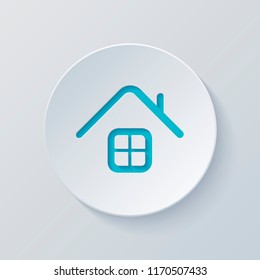 Simple house icon. Cut circle with gray and blue layers. Paper style