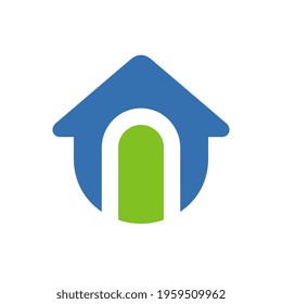 Simple house icon design, letter n home logo template, vector illustration