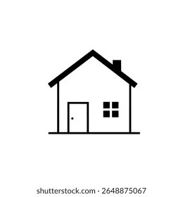 Simple House Icon with Door and Windows in Minimal Line Style for Real Estate and Architecture Design